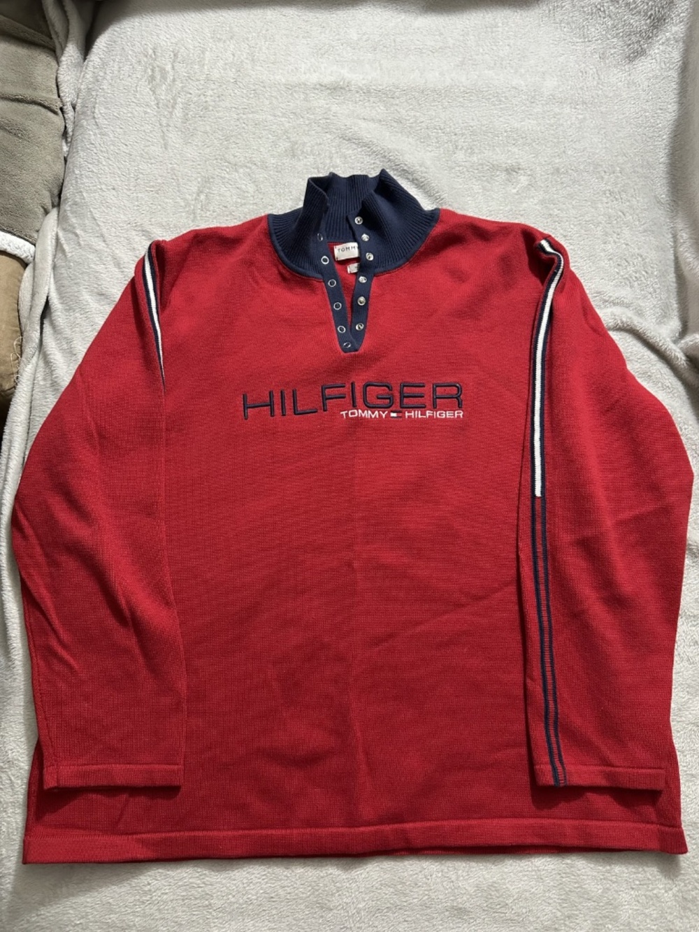 VINTAGE Tommy Hilfiger Vintage Women’s Red and Navy Cotton Polo Sweater Sz 3X